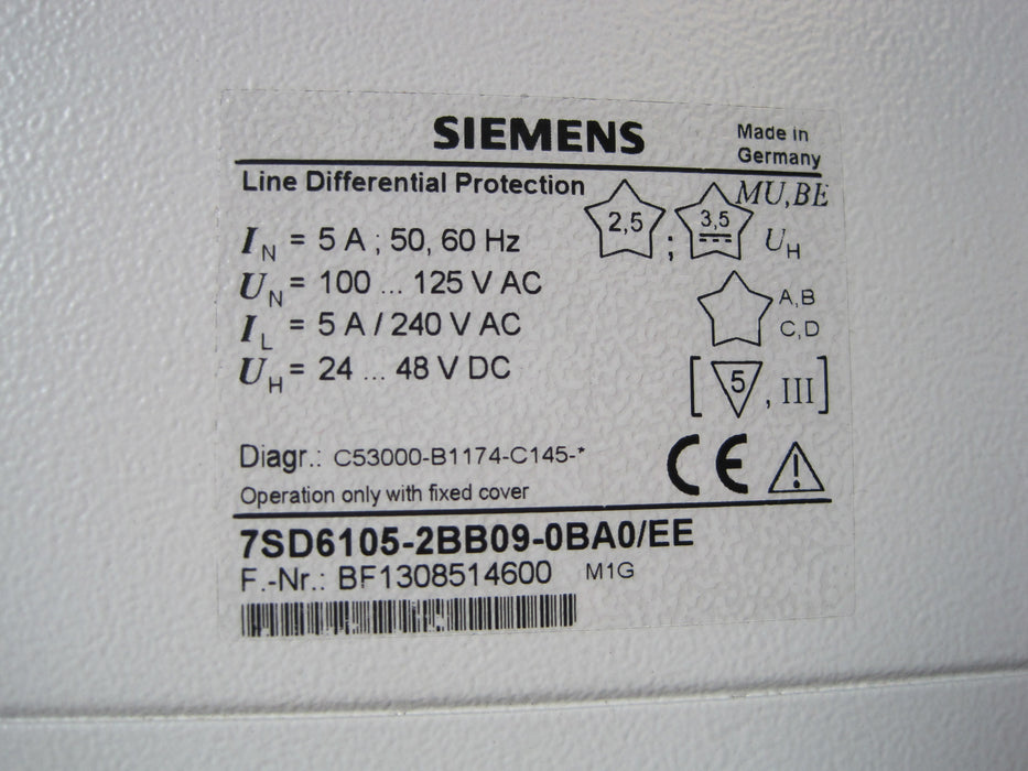 Siemens 7SD6105-2BB09-0BA0/EE  "Protection Relay"