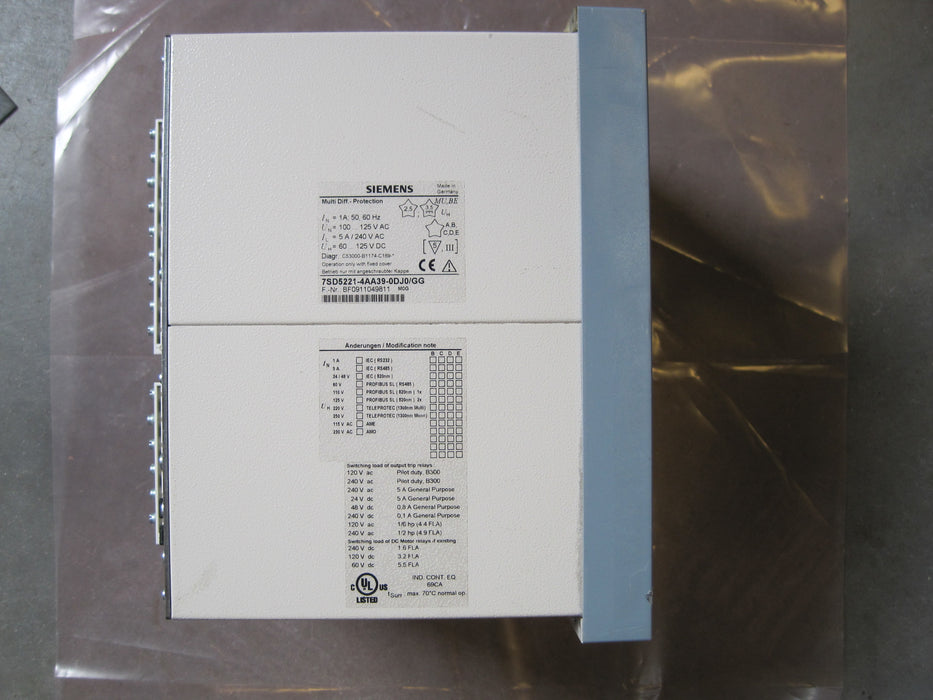 Siemens 7SD5221-4AA39-0DJ0/GG  "Protection Relay"
