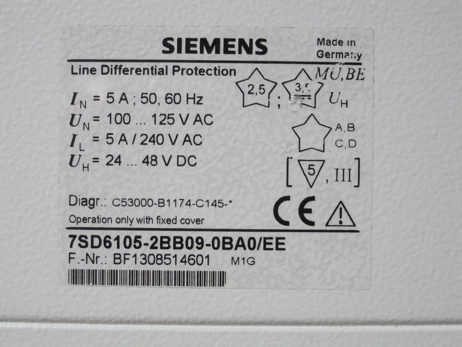 Used, Siemens 7SD6105-2BB09-0BA0/EE  "Protection Relay "
