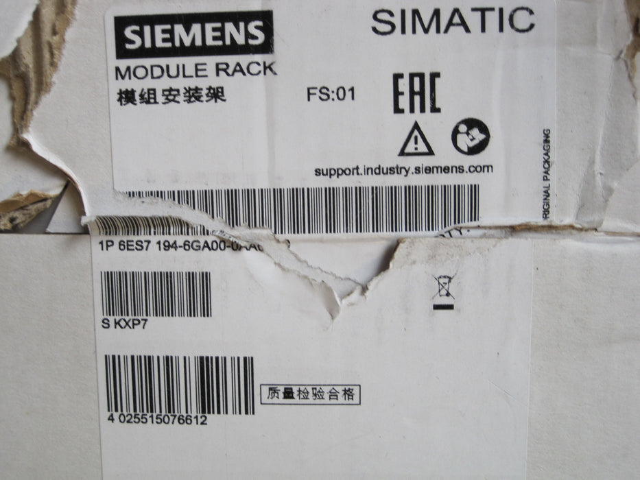 Never Used, Siemens 6ES7 194-6GA00-0AA0  "Module Rack"