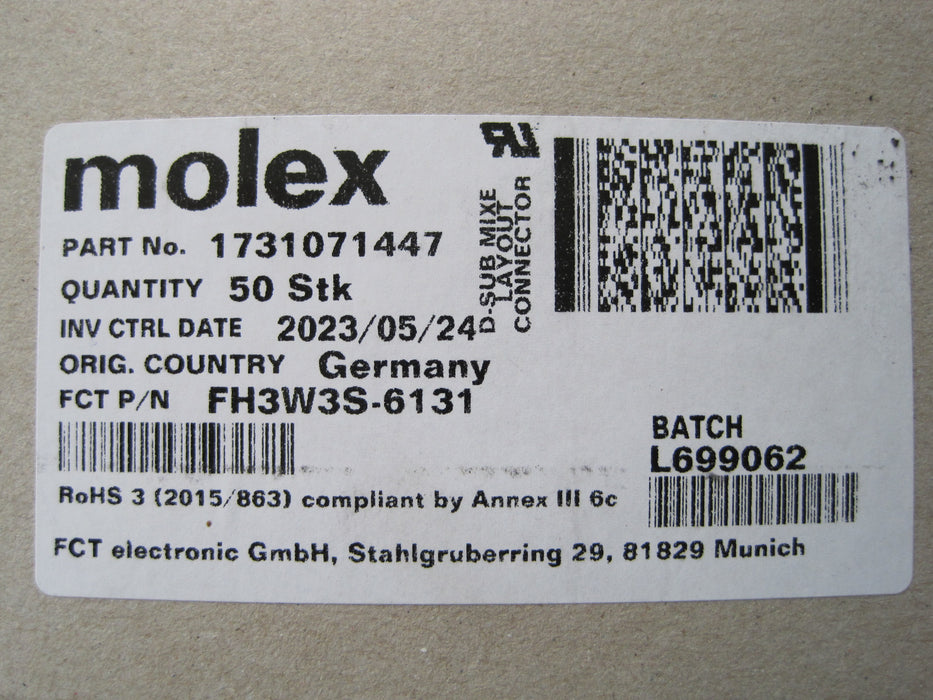 Molex 1731071447  "Connector 50 Pcs."