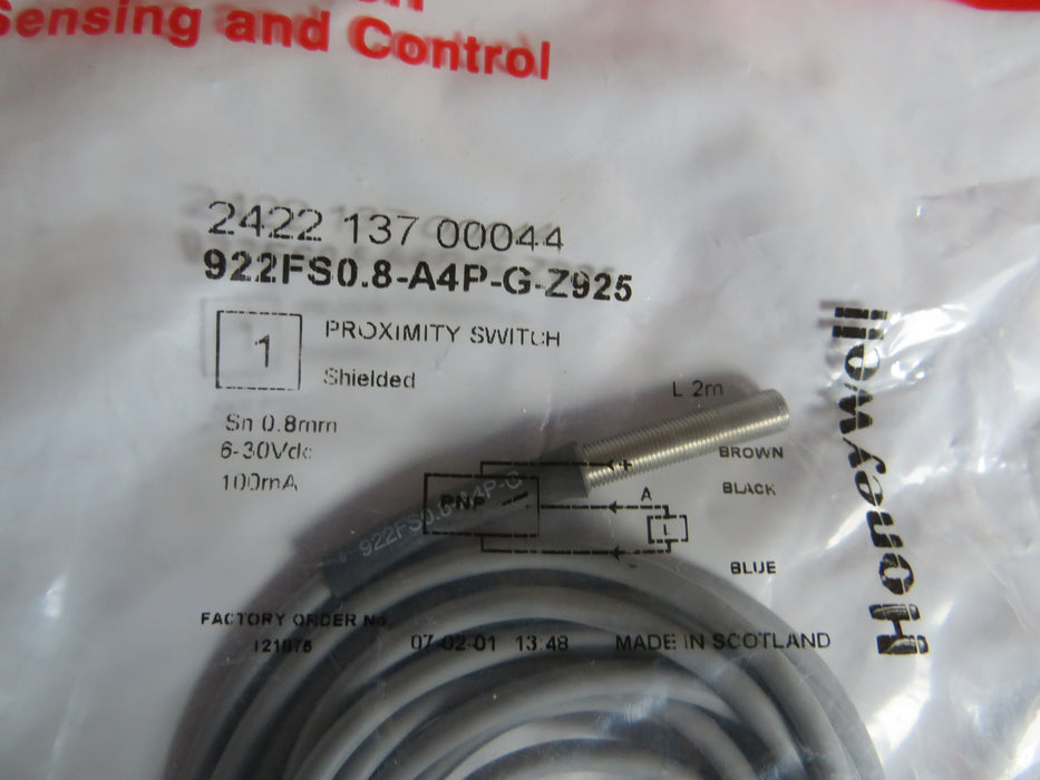 Honeywell  922FS0.8-A4P-G-Z925  "Sensor"