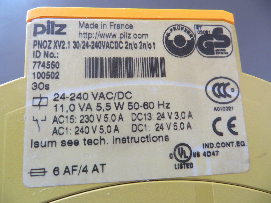 PILZ PNOZ XV2.1 30/24-240VACDC 2n/o 2n/o t  774550 "Safety Relay"